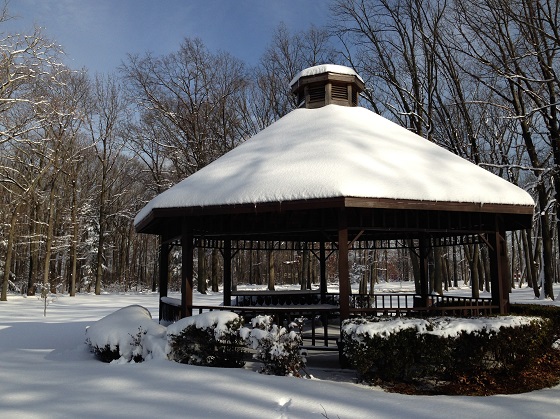 The gazebo by Plays-in-the-Park in Roosevelt Park in Edison Township after a fresh snow in January of 2014.