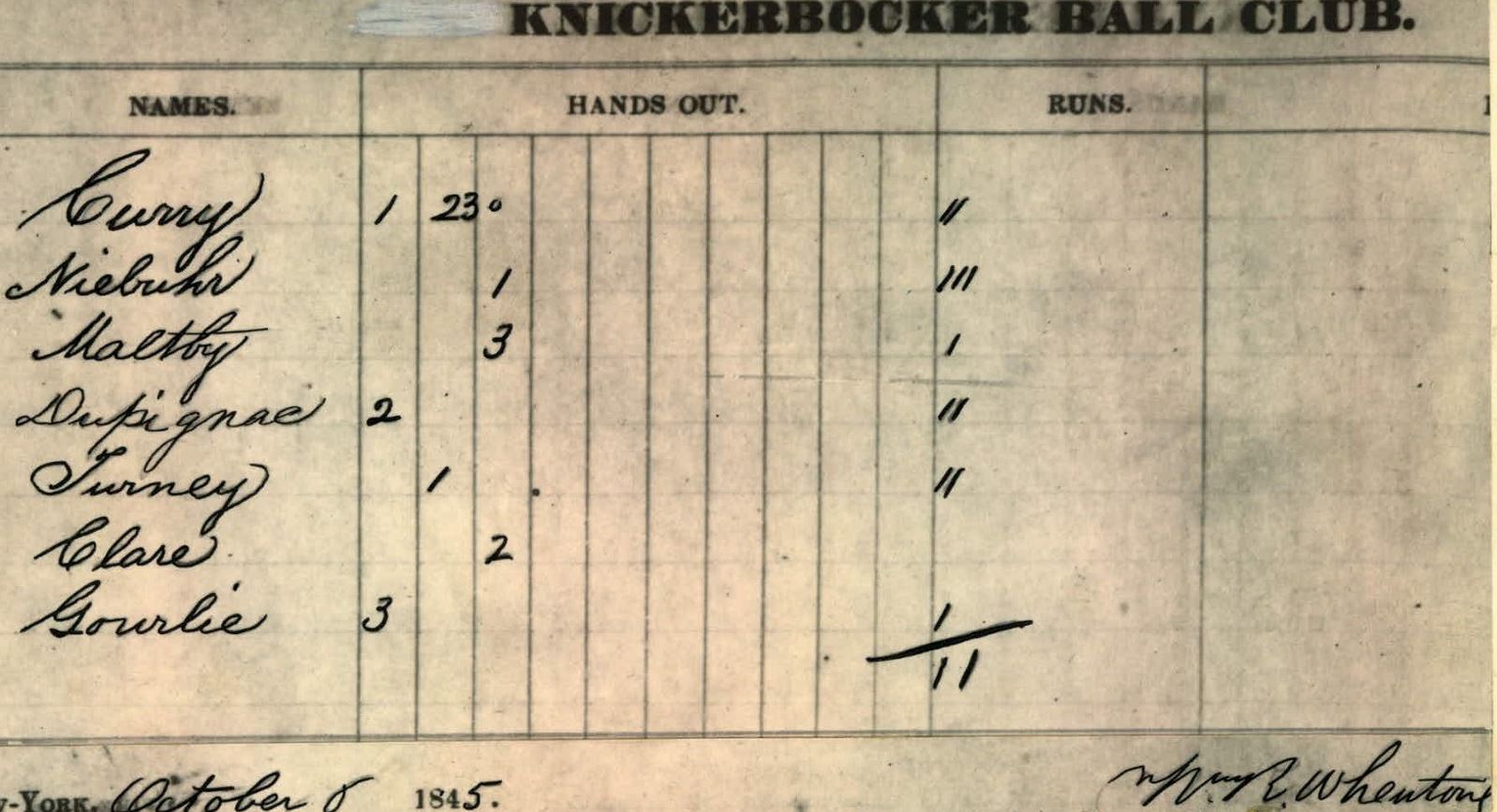 Liberty Base Ball Club score card