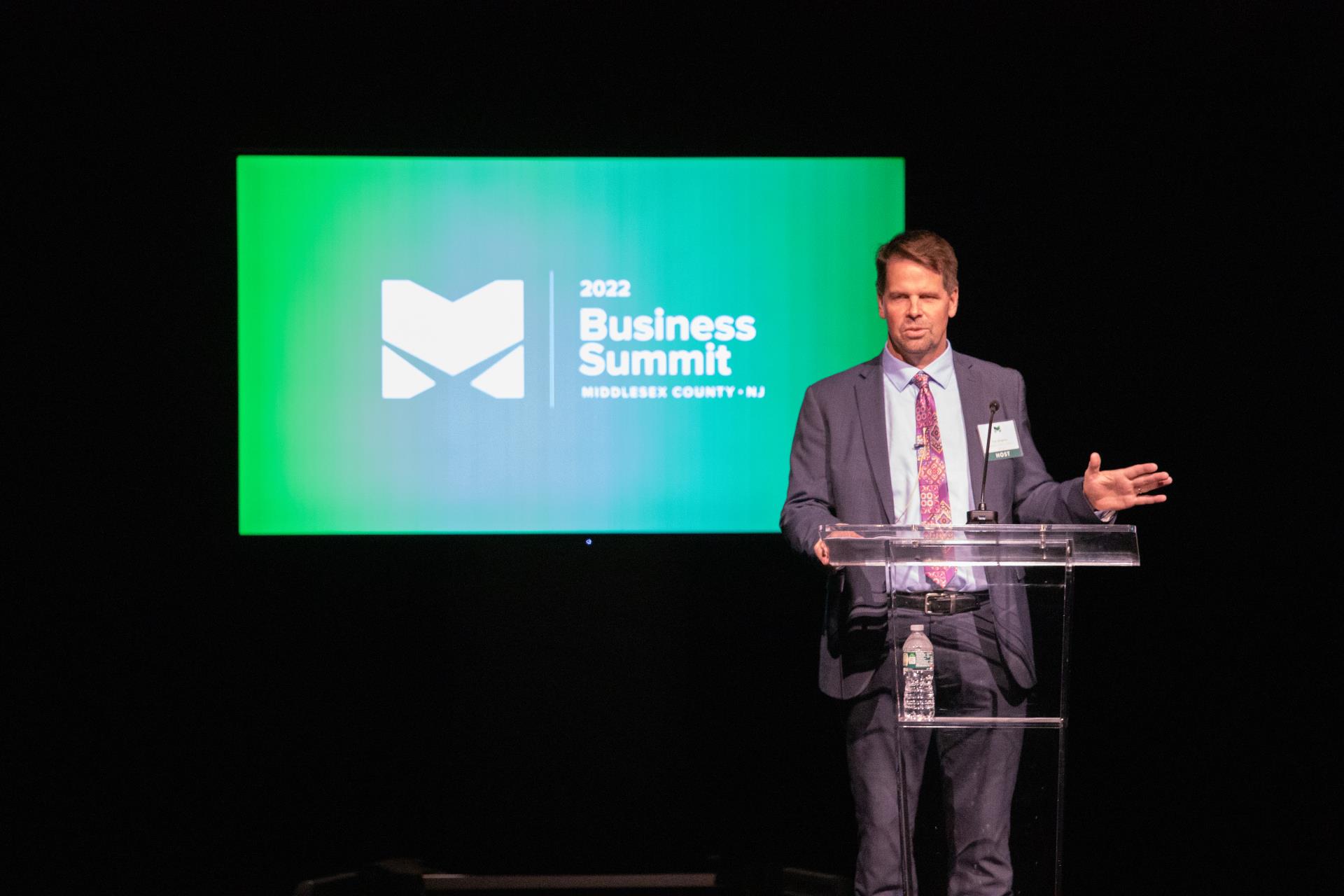 Tom Bergeron, founder, editor, and owner of ROI-NJ served as host for the Middlesex County Business Summit